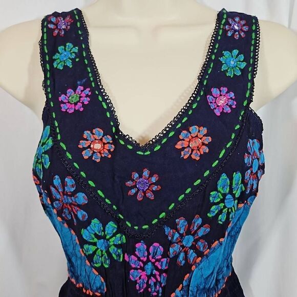 Vintage Floral Tie Dye Hippie Embroidered Shoreline Size L/XL Asymmetrical Hem 9 - Picture 1 of 14